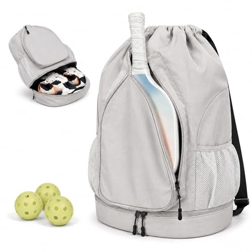 Pickleball Backpack for Women, Fit 2 to 4 Paddles, Pickleball Backpack with Shoe Compartment, Pickle Bag as Gifts for Beginner, Large Capacity Pickle Ball Bag with Paddle Cover Pocket - color: Grey