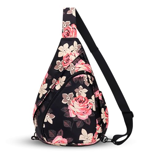 HUA ANGEL Crossbody Sling Bag for Men & Women Lightweight Waterproof Chest Shoulder Bag for Travel Hiking & Everyday Use - color: W-pink Rose
