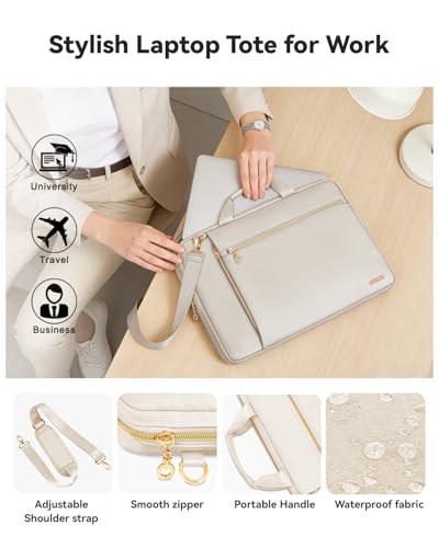 Laptop Case Bag Women Men Computer Sleeve Compatible with MacBook/Dell/HP/Acer/ASUS/LG, Waterproof Shoulder Carrying Briefcase, Beige, 17-17.3 Inch - color: Beige, size: 17.3 inch