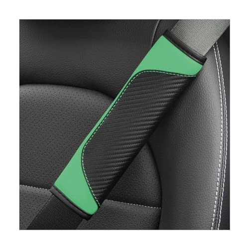 AUCELI 2PCS Car Seat Belt Cover, Carbon Fiber Seatbelt Shoulder Strap Covers, Breathable Leather Soft Harness Pad Protect Your Neck and Shoulder Compatible with Cars - color: Black/Light Green