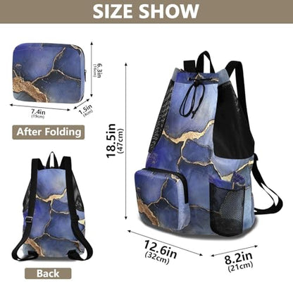 Drawstring Backpacks Sports Gym Bag With Water Bottle Pocket Cinch Back Sack Waterproof Marble Royal Blue Gray - color: Color 2
