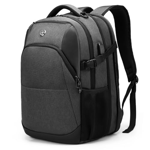 Swissdigital Design Travel Laptop Backpack for Men and Women, 35L Expandable Large College Backpack with USB Charging Port for Fits 17 Inch Notebook, Grey | SD1671-02 - color: Grey, size: 17 Inches