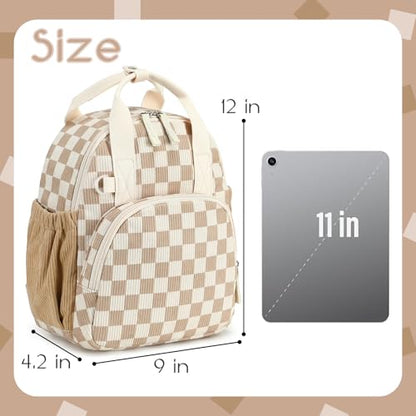 Bluboon Toddler Backpack for Girls Boys 2-4 Cute 12" Preschool Kindergarten Backpacks Kids Daycare Bags School Travel (Brown-White checkered, Age 2-4 (12" H not Fit A4 Folder)) - color: Brown-white Checkered, size: Age 2-4 (12" H not Fit A4 Folder)
