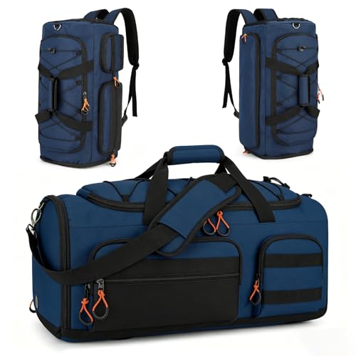 Searock 45L Gym Bag for Men, 3-In-1 Duffle Bag Backpack for Travel, Sports Duffel Bags for Gym Workout, Weekender Overnight Bag with Shoe Compartment, Wet Pocket, Navy Blue - color: Navy Blue