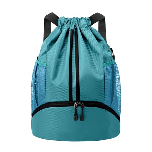 JELUTAR Drawstring Backpack Gym Bag with Shoes Compartment for Soccer, Basketball, Swim, Water-Resistant String Backpack Beach Cinch for Women Men, Teal - color: Teal, size: Medium