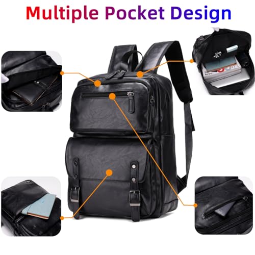 PU Casual Backpack，Men Women casual Leather laptop backpack，Daily commuter leather backpack，work bag (Brown) - color: Brown