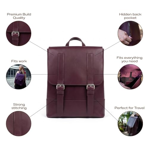 Genuine Leather Backpack for Men and Women Travel Daypack - Spacious Rucksack with Flap Buckle Closure and Back Zipper Pocket - Durable Work Carry 15x11.8x3.9 Burgundy - color: Burgundy Kaiser