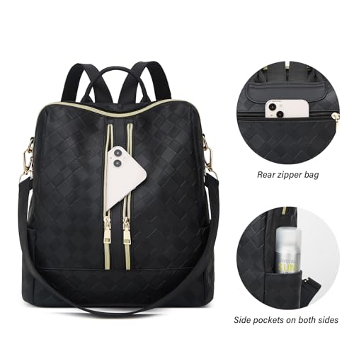Makes Backpack Purse for Women PU Leather Travel Satchel Handbag Convertible Design Bag with Purse 2 Piece - color: Black Square