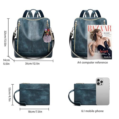 Makes Backpack Purse for Women PU Leather Travel Satchel Handbag Convertible Design Bag with Purse - color: Blue Quadruple Zipper