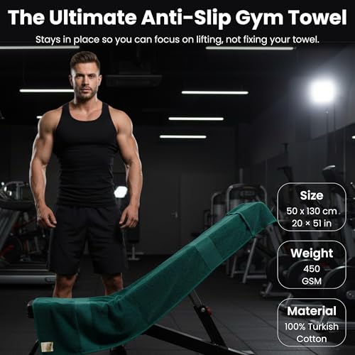Dalisa Bench Hood Gym Towel – 100% Turkish Cotton – Non-Slip Hooded Design for Weight Benches – 450 GSM – 19.7" x 51.2" – Ultra-Absorbent, Quick-Dry Workout Towel – Made in Türkiye – Dark Green - color: Dark Green