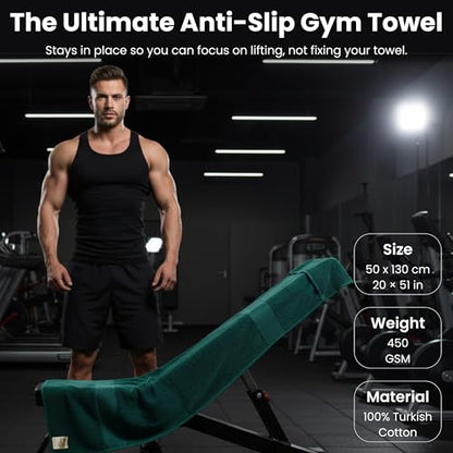 Dalisa Bench Hood Gym Towel – 100% Turkish Cotton – Non-Slip Hooded Design for Weight Benches – 450 GSM – 19.7" x 51.2" – Ultra-Absorbent, Quick-Dry Workout Towel – Made in Türkiye – Dark Green - color: Dark Green