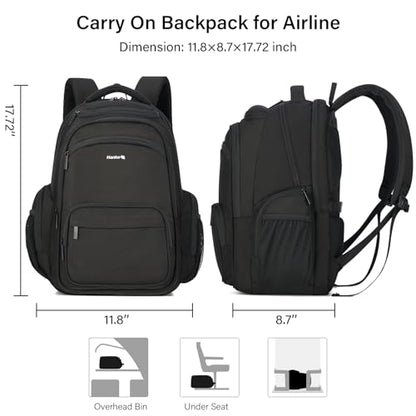 Hanke College Laptop Backpack Multi-Pocket, 18-Inch Large Travel Backpack for Men Women, Water Resistant College Bookbag for 15.6 Inch Laptop, Casual Daily Personal Item Size Airline Approved,Black