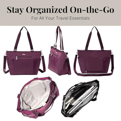 Baggallini Essential Laptop Tote - Work Tote Bag with Laptop Sleeve - Lightweight Travel Crossbody Shoulder Bag for Women - color: Mulberry