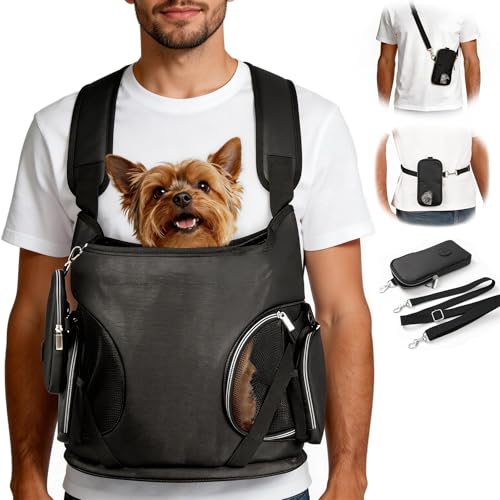 YUDODO Dog Front Backpack Carrier 7-15 lbs, Soft Breathable Pet Front Facing Carrier with Adjustable Straps, Multi-Pocket Design, for Small Dogs & Cats (with Detachable Sling Pouch - Black) - color: Black(Fits 7-15 lbs)