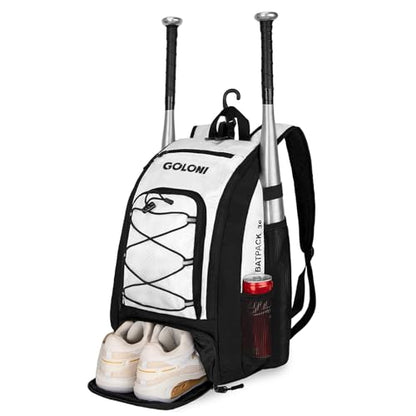 Goloni 40L Baseball Bag, Softball Bat Bag with Shoes Compartment,Fence Hook,Backpack for Baseball, T-Ball & Softball Equipment & Gear - color: White