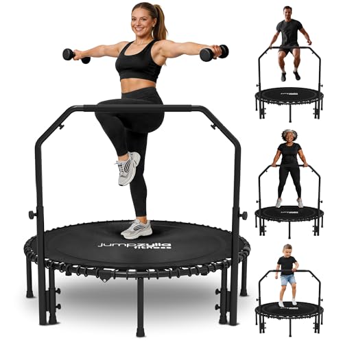 Rebounder Trampoline for Adults with Bar and Elastic Bands, 450/550 lbs Mini Trampoline for Adults, Exercise Trampolines, Rebounders with Adjustable Handle, Indoor/Outdoor 40/48 in - color: Black, size: 48"