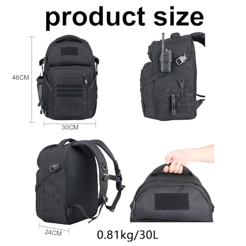 Tactical Hiking Backpack with 180° Open Design, Molle Webbing, Padded Laptop Compartment, Lightweight for Outdoor Adventures (black) - color: Black