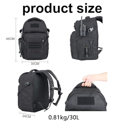 Tactical Hiking Backpack with 180° Open Design, Molle Webbing, Padded Laptop Compartment, Lightweight for Outdoor Adventures (black) - color: Black