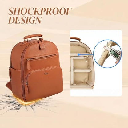 Small Camera Backpack, Classic PU Leather for DSLR, Professional Camera Bag for Photographers with 11 Inch Pad/Tablet Compartment, 10L Brown - color: Brown