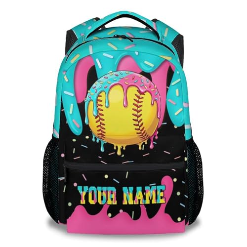 Personalized Softball Backpack for Girls Kids - Custom Name Kids Backpacks Youth Player Gift 17" Drip Design Toddler Bookbag Sports School Bag for for Kindergarten Elementary - color: Yellow