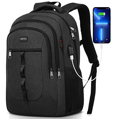 YAMTION 17 inch Backpack Bookbag for Men and Women Laptop Backpack with USB for College Students Work Business - color: Black, size: 17.3 inch