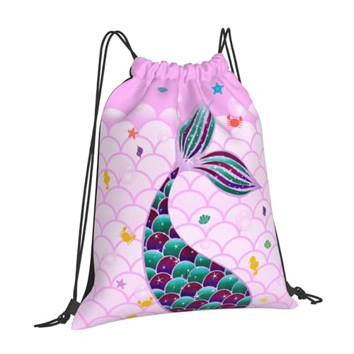 Mermaid Drawstring Backpack Gym String Bag Drawstring Sackpack Sport For Womens Mens - style: Pink Mermaid Drawstring Backpack Gym String Bag