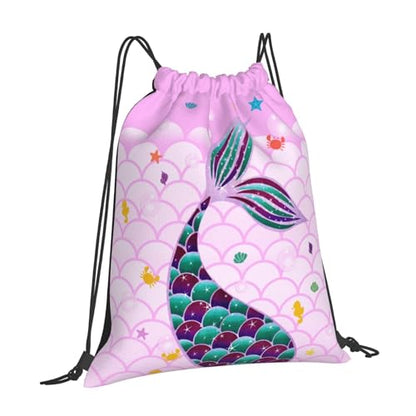 Mermaid Drawstring Backpack Gym String Bag Drawstring Sackpack Sport For Womens Mens - style: Pink Mermaid Drawstring Backpack Gym String Bag