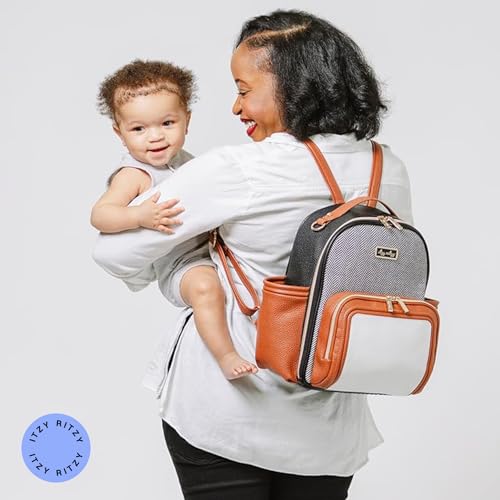 Itzy Ritzy Mini Diaper Bag Backpack – Chic, Compact Mini Plus Backpack with Changing Pad, 10 Pockets (6 Internal, 4 External), Grab-Top Handle & Rubber Feet (Coffee & Cream) - color: Coffee & Cream
