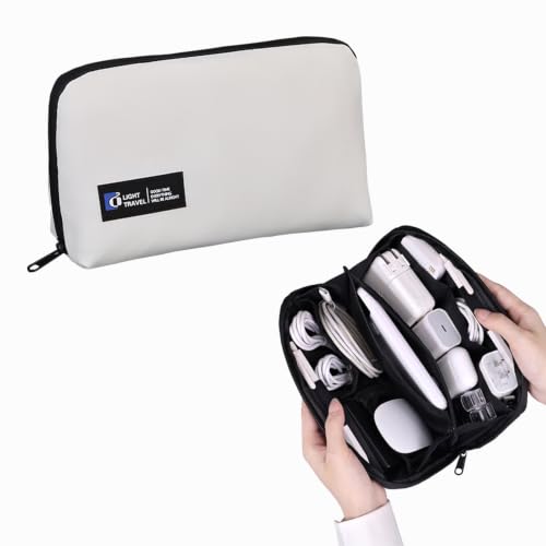 Electronics Organizer Bag, Travel Digital Storage Pouch for Cable, Cord, Earphone, USB Flash Drive, Power Bank, Hard Drive, Portable Tech Travel Case with Multi-Compartment (White) - color: White