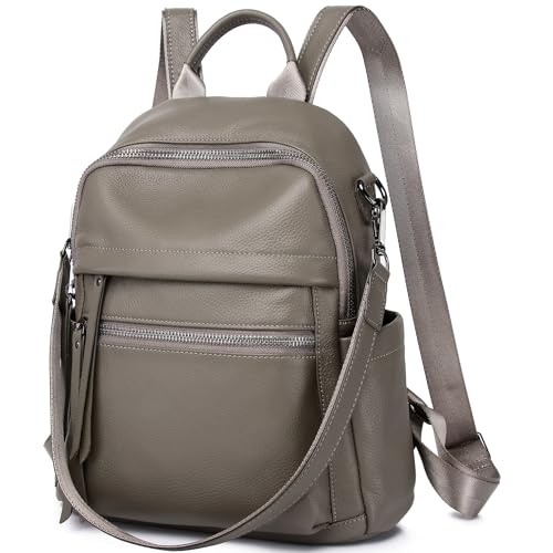 Genuine Leather Backpack Purse for Women | Real Soft Leather, Convertible, Ladies Daypack Shoulder Bag, Grey - color: Grey