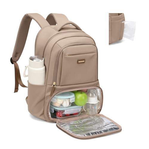 GOLF SUPAGS Lunch Backpack 16 Inch Laptop Backpack with Insulated Cooler Lunch Box Food Bag for College Work Camping Picnics (Champagne) - color: Champagne