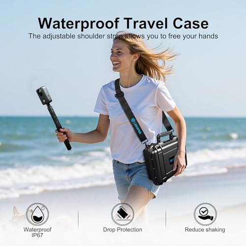 Lekufee Travel Waterproof Hard Case for DJI Osmo 360, Adventure Combo, Battery (7pcs), DJI Mic 3/2/Mic Mini, and More Accessories (Case Only)
