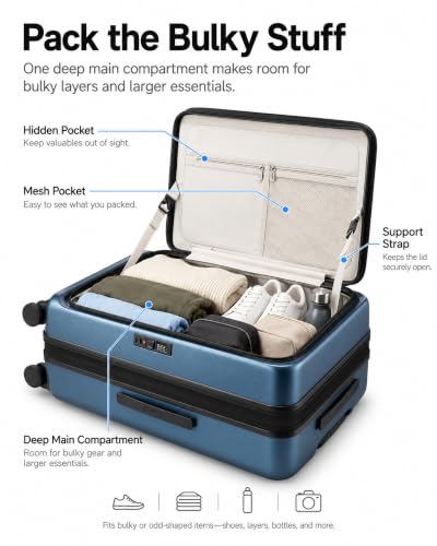 LUGGEX Top Opening Expandable Checked Suitcase, Blue, 24" - color: Blue, size: 24 Inch