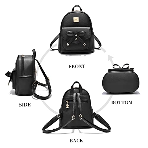 ZGWJ Mini Backpack Purse for Women - 3-Piece Set, Small PU Leather Bowknot Fashion Backpacks, Cute Casual Travel Daypacks - color: Black-3pcs