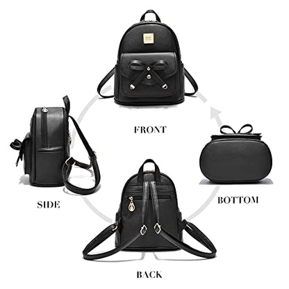 ZGWJ Mini Backpack Purse for Women - 3-Piece Set, Small PU Leather Bowknot Fashion Backpacks, Cute Casual Travel Daypacks - color: Black-3pcs