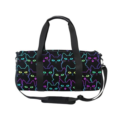 MNSRUU Sports Duffel Bags, Neon Cat Athletic Gym Bag Overnight Workout Travel Tote Luggage for Men Women Yoga - color: Cat TH0030