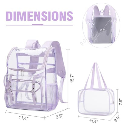 DIGOBAY Clear Backpack with Lunch Bag Set, Leather Clear Backpack Heavy Duty Thick PVC Bookbag Fashion See Through Transparent Backpacks with Support Pad for College Travel Work Purple - color: Purple1