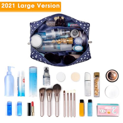 Narwey Cute Makeup Bag Travel Cosmetic Bag Organizer Toiletry Bag Make Up Bags with Compartments for Women Girls (Large, Polka Dot) - color: Polka Dot, style: Large
