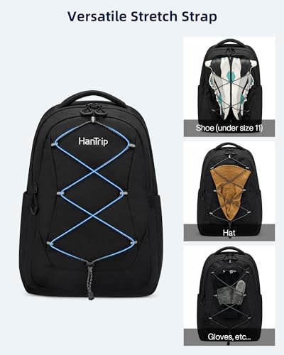 HanTrip Travel Laptop Backpacks for Women Men, Large Work Backpack for Commuter College School Book Bags, Reflective Water Resistant Backpack with Luggage Strap Water Bottle Pocket Chest Strap, Black - color: Black-2