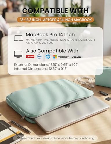 DOMISO Laptop Case Laptop Sleeve Cover for 14 inch Mac Book Pro M4/M3/M2/M1 Pro/Max, Compatible with 13.3 inch HP Dell ASUS Notebook, Water-Resistant Bag with Scalable Handle and Small Case,Mint Green - color: Mint Green, size: 13-13.3 inch