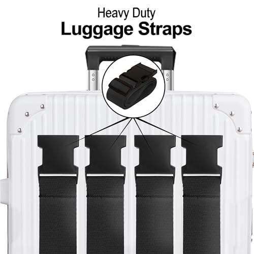 Luggage Straps for Suitcases TSA Approved Travel Belt 4 Pack by Chelmon (Black) - color: Black