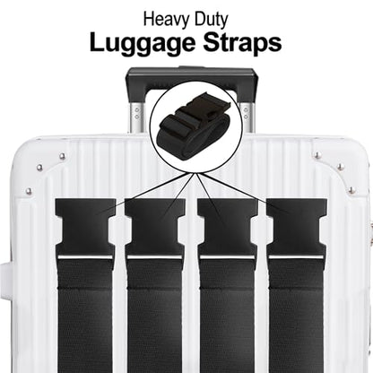Luggage Straps for Suitcases TSA Approved Travel Belt 4 Pack by Chelmon (Black) - color: Black