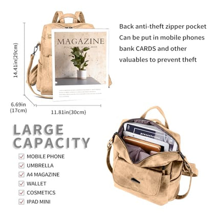 Backpack Purse for Women, PU Leather Backpack Purse, Fashion Travel Anti Theft Backpack, Multipurpose Lightweight Waterproof Convertible Purse Shoulder Bag Handbag, Kakhi - color: Kakhi
