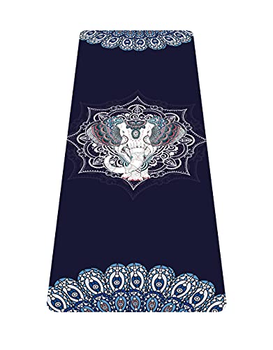 nuveti Printed Travel Yoga Mat-1/16 Inch Thick Non Slip Fitness Workout Mat with Carrying Bag, Foldable Lightweight Suede & Natural Rubber Yoga Mat for Yoga Pilates and Fitness 72" L x 24" W x 1.5mm - color: DarkBlue