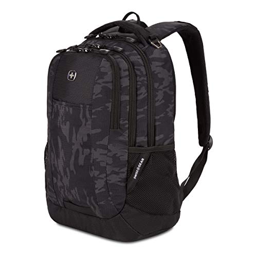 SWISSGEAR Cecil Laptop Backpack, Fits Most 16-Inch Laptops, Three-Compartment Design, Airflow Back Panel, Black, 27.3L, 18-Inch - color: Black Cod/Camo
