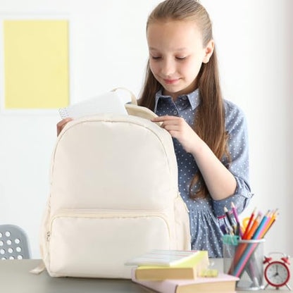 1 Piece Nylon Backpack Kids School Backpack for Toddler Girls Boys Plain Waterproof Preppy Bookbags Travel for Student (Creamy White) - color: Creamy White