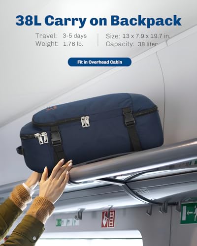 Hynes Eagle Carry on Backpack 38L Large Travel Backpack for Women Flight Approved Weekender Bag Laptop Backpack Men 15 inches Dark Blue - color: Dark Blue