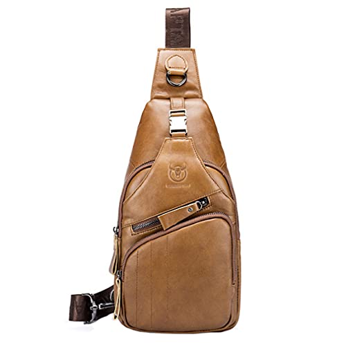 Hebetag Leather Sling Bag Crossbody Backpack for Men Women Outdoor Travel Shoulder Chest Pouch Hiking Camping Casual Pack Daypack (Light Brown) - color: #04light Brown