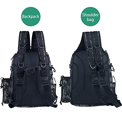 BLISSWILL Outdoor Tackle Bag - Large Water-Resistant Fishing Backpack - color: I：forest Camo, style: Large(16*12*6 Inch)