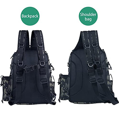 BLISSWILL Outdoor Tackle Bag - Large Water-Resistant Fishing Backpack - color: I：forest Camo, style: Large(16*12*6 Inch)
